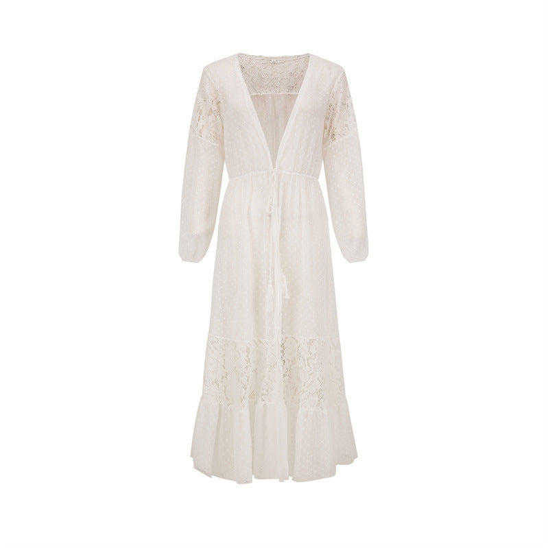 2026 Summer Chiffon Patchwork Long Beach Cover Up Sunscreen Bikini Outer Wear Swim Dress