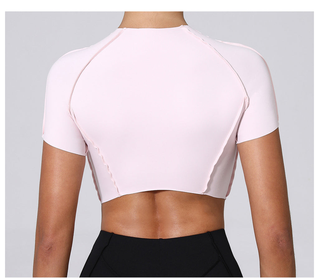 Bare-Feel Sculpted Yoga Tee｜No-Bra Tight Quick-Dry Fitness Top for Running & Training