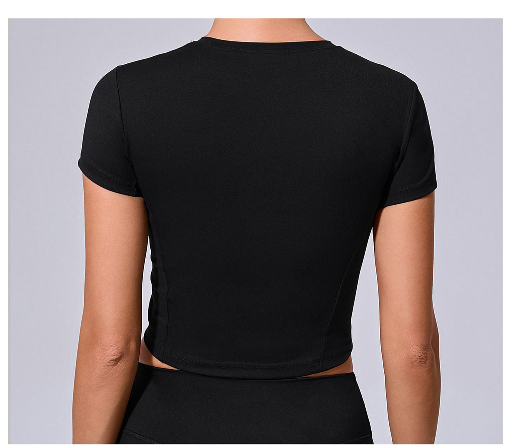Western-Style Tight Fit Yoga Tee｜Quick-Dry Short Active Top for Running & Outdoor Workouts
