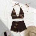 2026 Knitted Lace-Up Cut-Out Bikini Set | High-Waist Shorts Two-Piece Swimwear