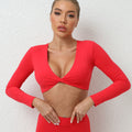 Twist-Knot Long Sleeve Yoga Top for Women | Built-In Bra | Stretchy Gym & Yoga Activewear