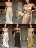 2026 High-Waist Triangle Bikini Skirt Three-Piece Set | Solid Color Women Swimwear