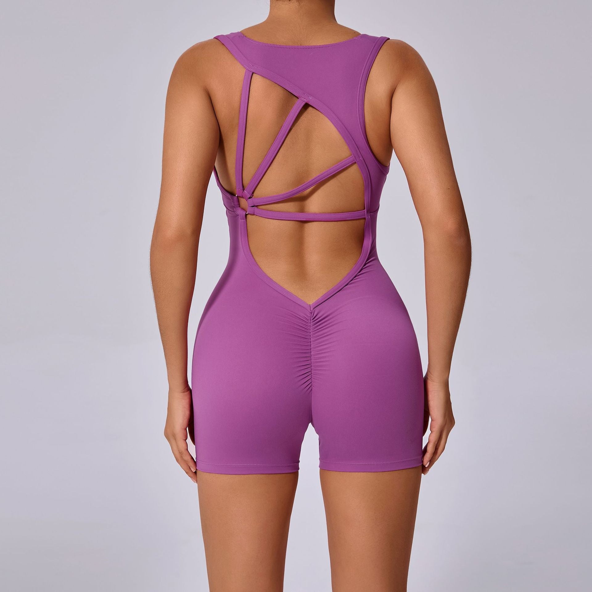 Ruched Scrunch Butt Yoga Jumpsuit Tight Quick-Dry Dance Workout Bodysuit