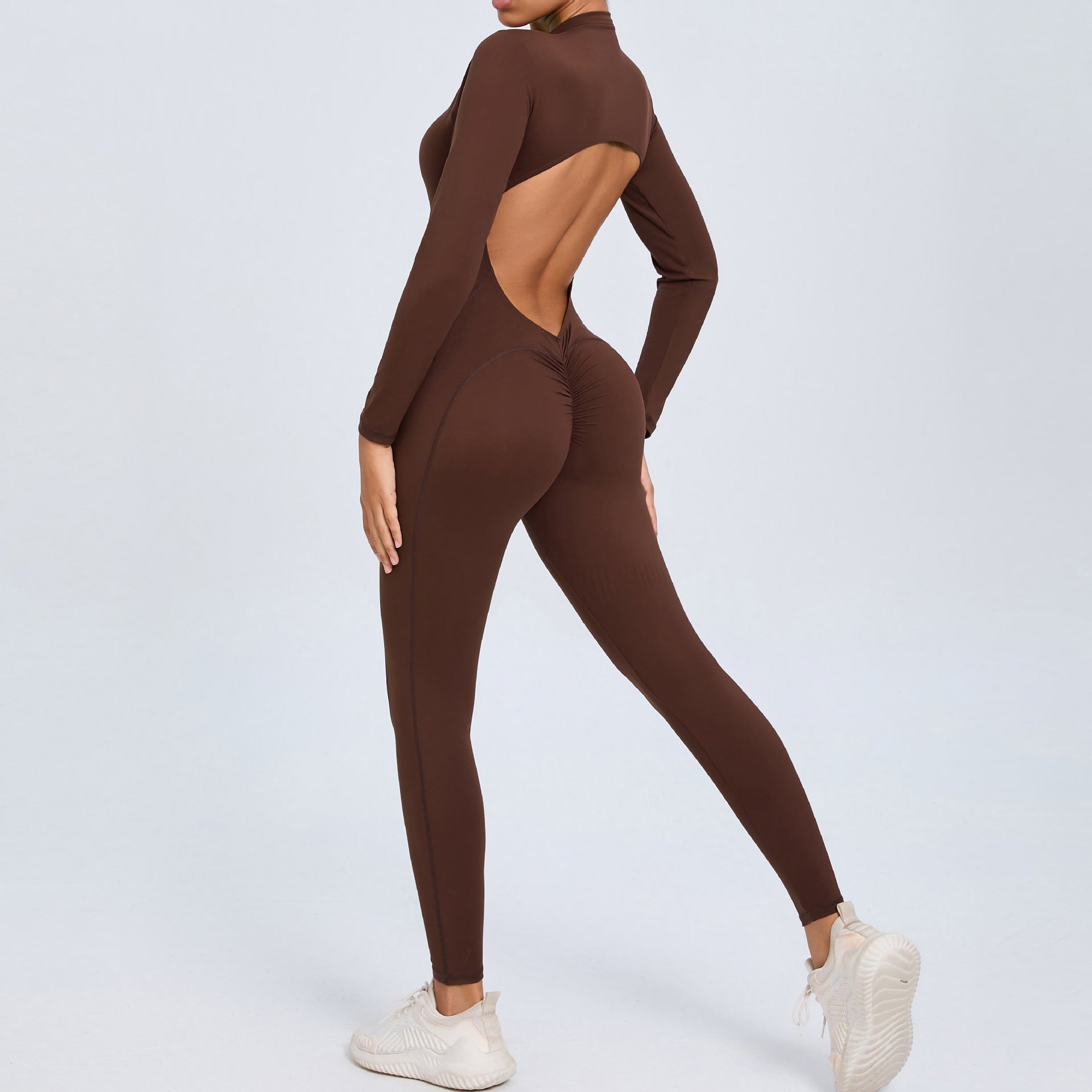 New Zipper Long Sleeve Bare-Feel Yoga Jumpsuit Tight Gym Activewear
