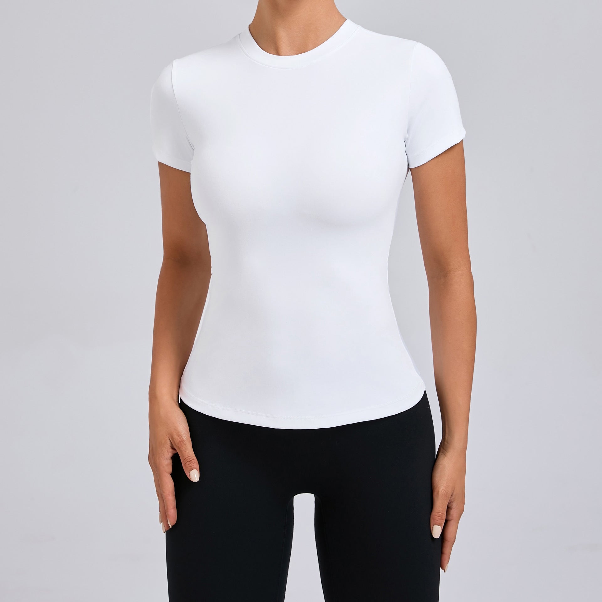 Solid Color No-Bra Fitness Tee｜Minimalist Quick-Dry Short Sleeve Running & Workout Top