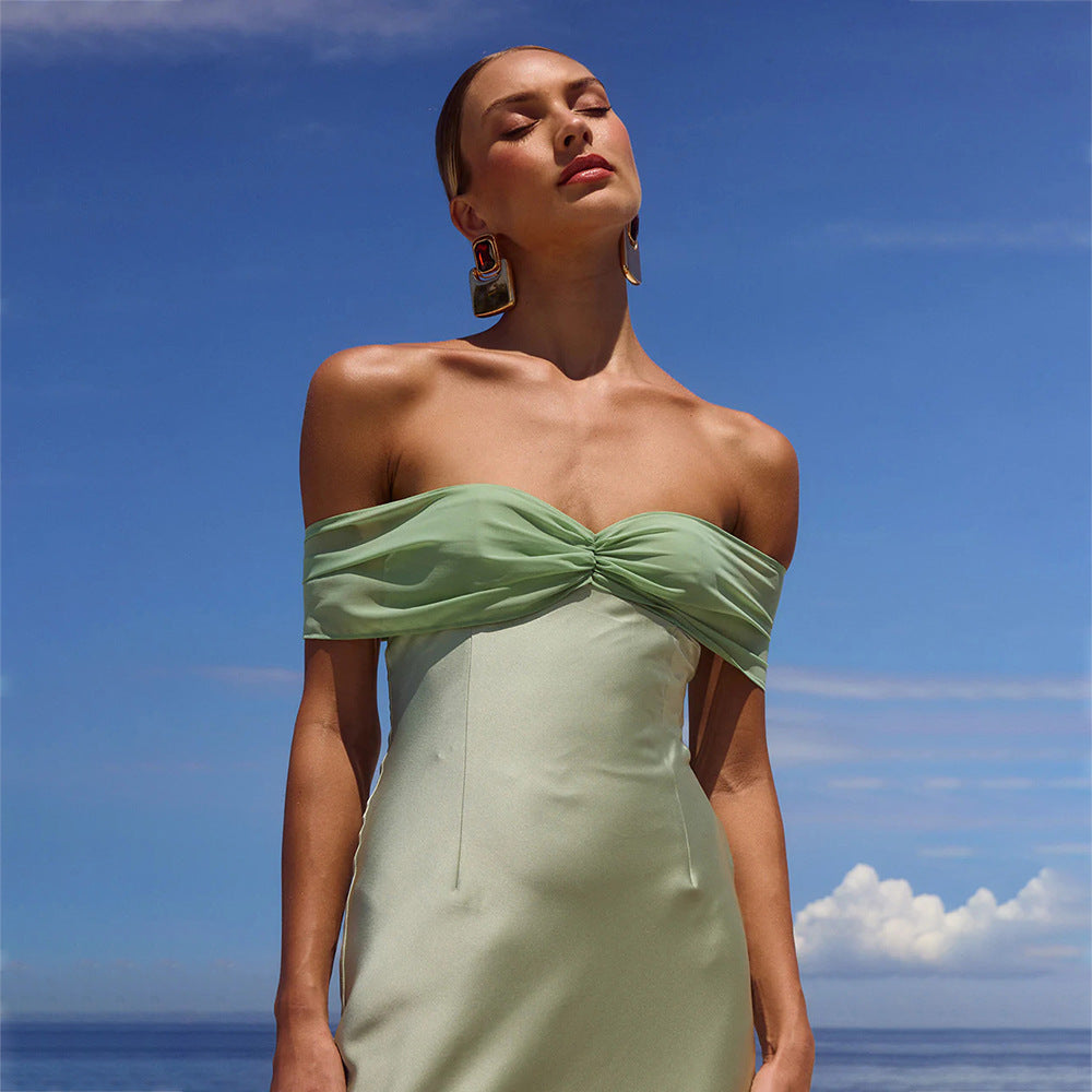 2026 Summer French Elegant Sexy Backless Off Shoulder Tube Top Ruffled Long Beach Dress
