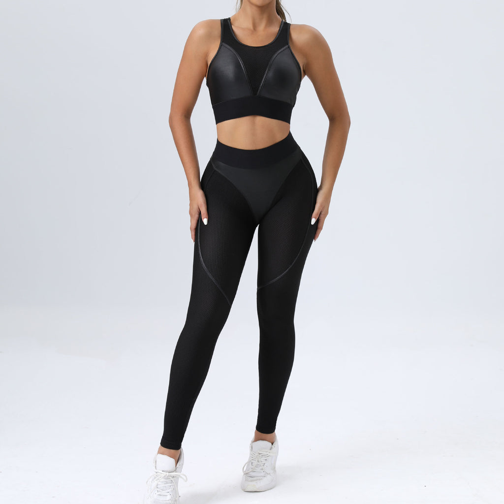 New Mesh Patchwork Yoga Set | Sexy Sports Bra & Booty-Lifting Pants Two-Piece
