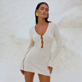 2026 New Arrival | Women's Solid Color Sexy Bodycon Knit Beach Cover-Up | UV Protective Bikini Sunscreen Dress