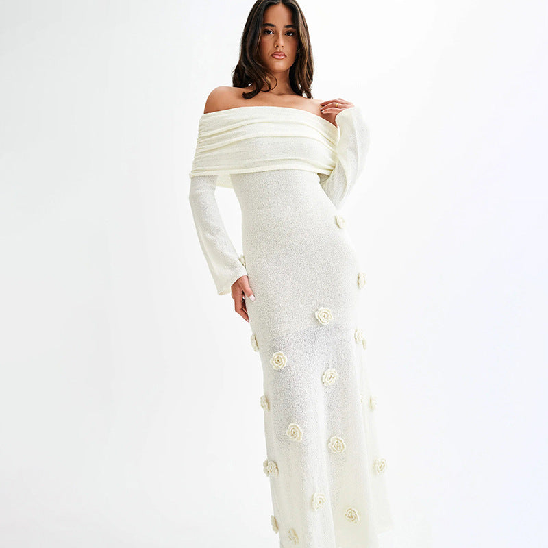 2026 European & American New Style Solid Color Knitted Beach Dress for Women