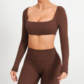 Square Neck Long Sleeve Yoga Top with Bra Pads | Quick-Dry Running & Workout Activewear