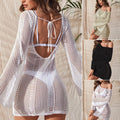 Sexy Backless Knitted Beach Dress Hollow Out Long Sleeve Bodycon Bikini Cover Up Summer Swimwear Outfit