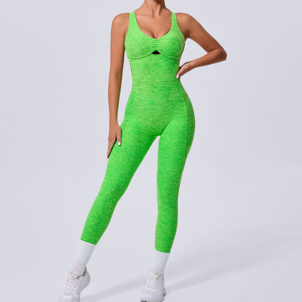 Cross Adjustable Strap Yoga Jumpsuit Dance Scrunch Butt Tight-Fit Bodysuit