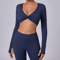 Cropped Long Sleeve Yoga Top with Thumb Holes | Sculpting Stretchy Running Activewear
