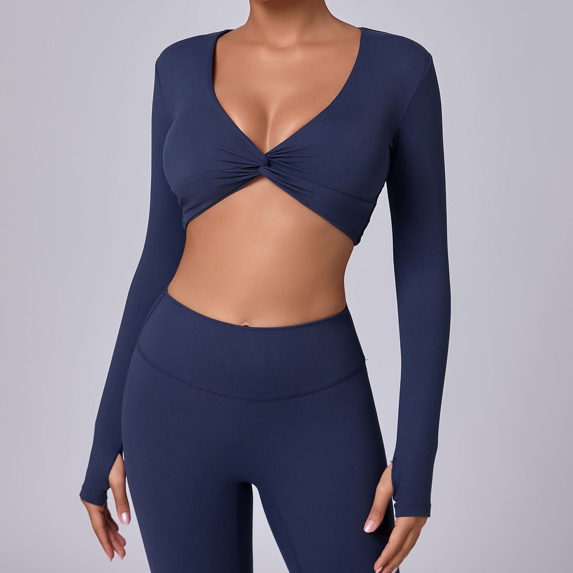 Cropped Long Sleeve Yoga Top with Thumb Holes | Sculpting Stretchy Running Activewear
