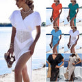 New Solid Color Sexy Hollow Out Maxi Beach Dress Patchwork Tie Up Bikini Sunscreen Cover