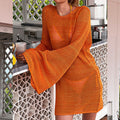 2026 New Style Knitted Loose Batwing Sleeve Sexy Backless Beach Dress Bikini Hollow Out Cover-Up for Women Beachwear