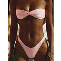 2026 Solid Color Bandeau Low-Waist High-Slit Triangle Bikini | Women Two-Piece Swimwear