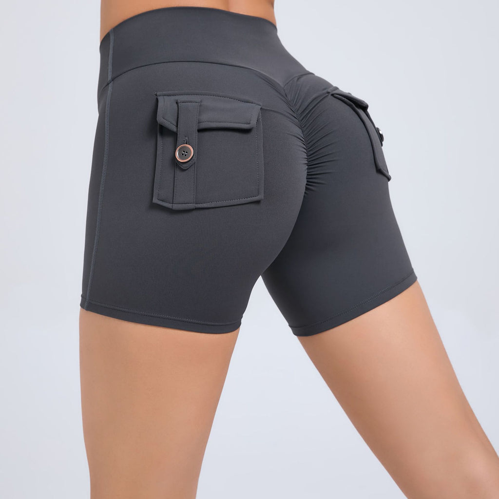 Scrunch Butt Cargo Yoga Shorts High-Waist Stretch Button Quick-Dry Running Shorts