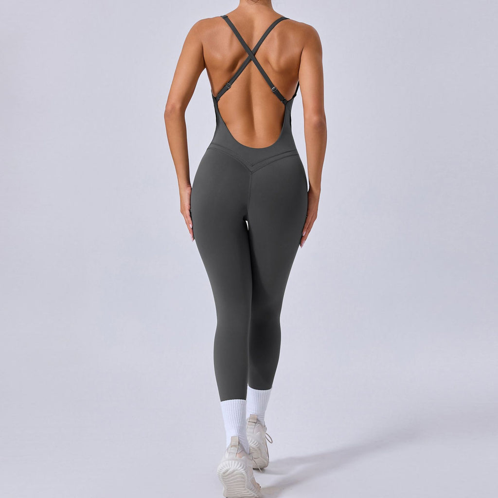 Cross Back Adjustable Strap Yoga Jumpsuit Lifting One-Piece Fitness Wear