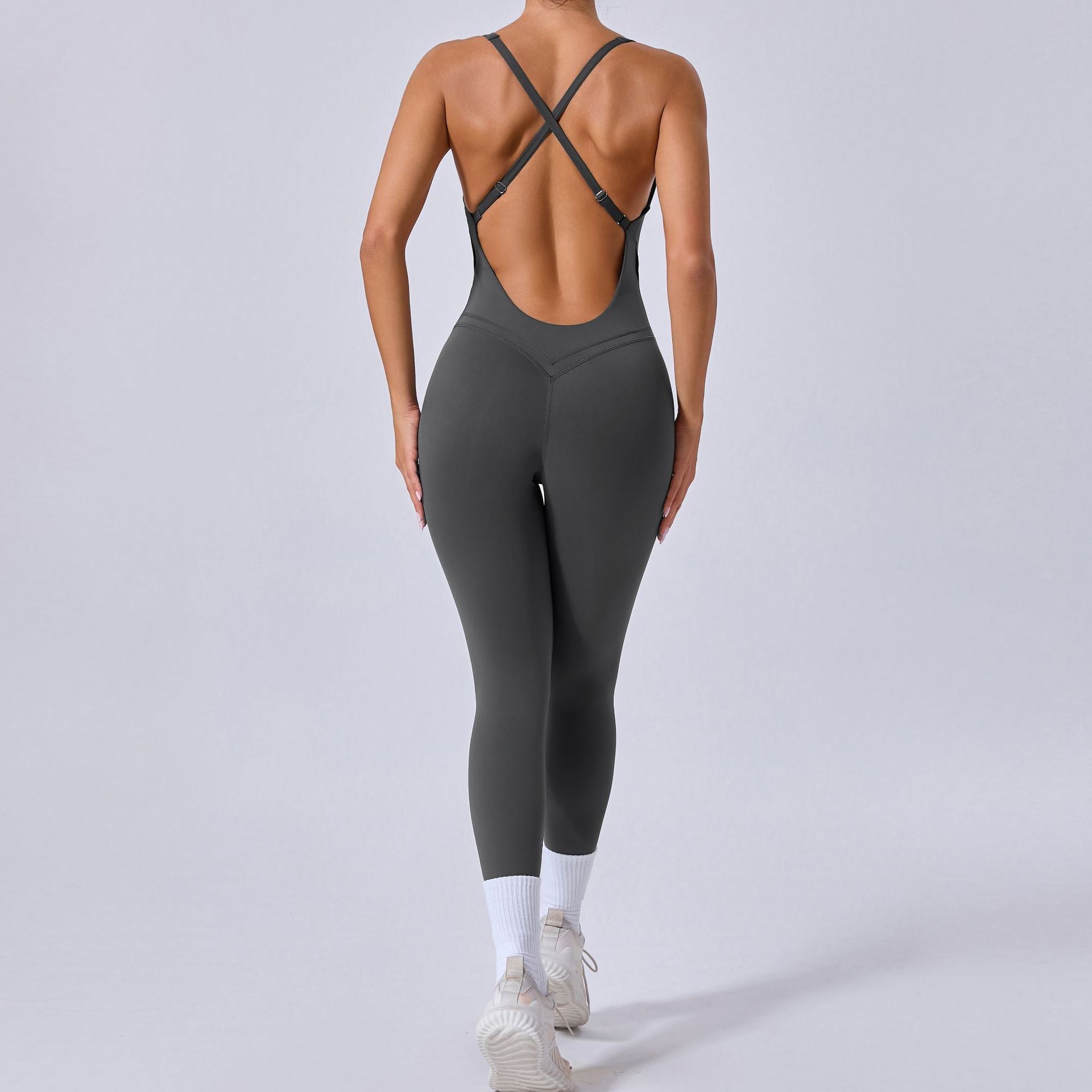 Cross Back Adjustable Strap Yoga Jumpsuit Lifting One-Piece Fitness Wear