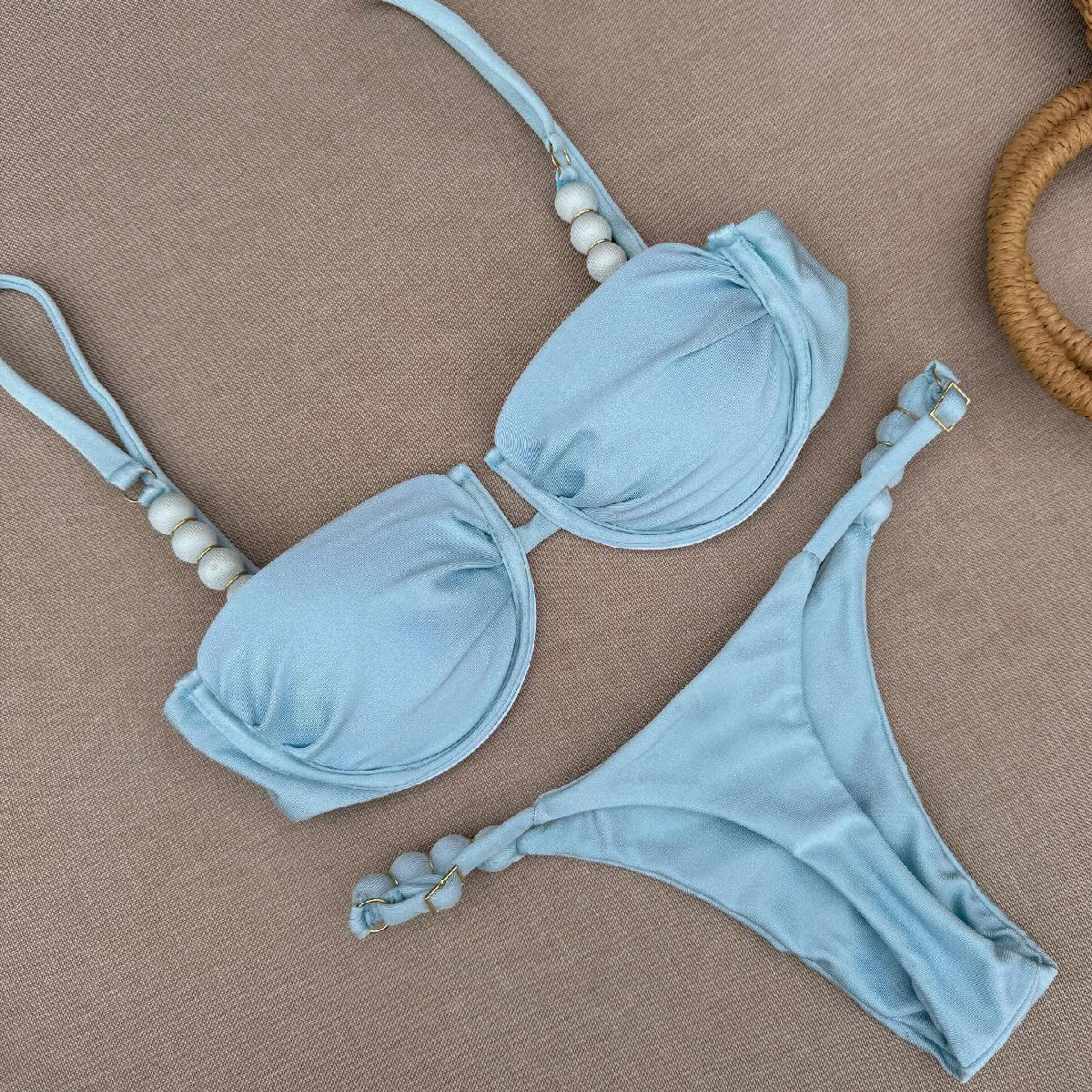 2026 Solid Color Thong Triangle Micro Bikini | Sexy Backless Women Two-Piece Swimwear