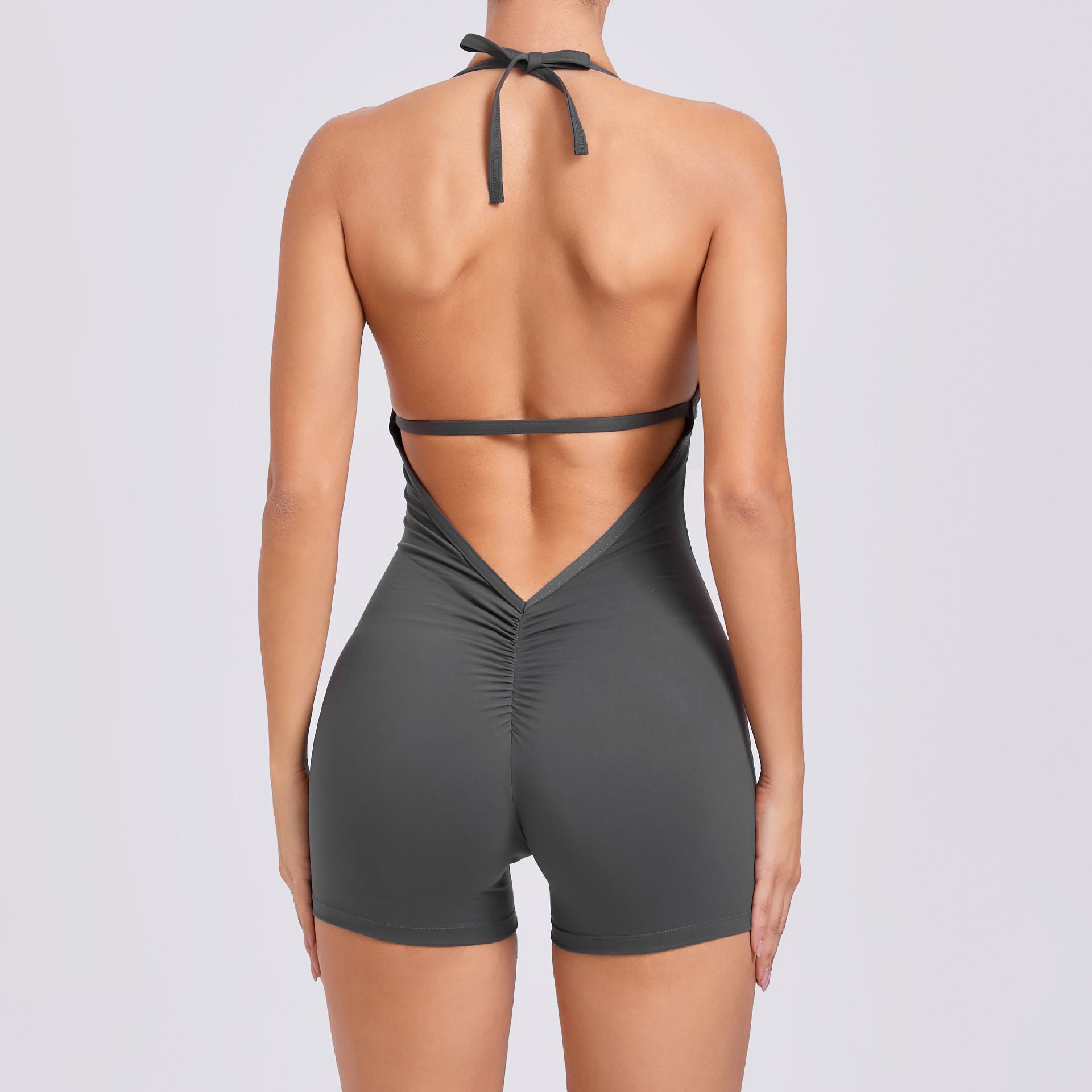 High-Stretch Scrunch Butt Yoga Jumpsuit Open Back One-Piece Fitness Wear