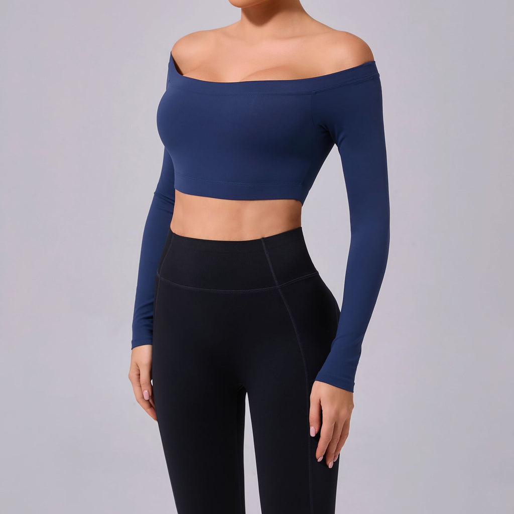 Off-Shoulder Long Sleeve Yoga Top | Brushed Slim Fit Running & Workout Wear