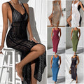 2026 Vacation Knit Beach Cover Up High Waist Backless Sexy Midi Dress