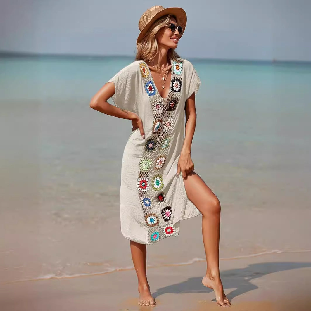 2026 New Arrival | Hand-Crocheted Maxi Beach Cover-Up | Sexy Split Hem Woven Robe Dress for Women