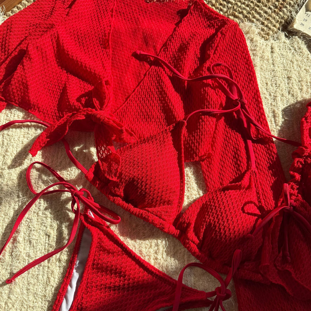 2026 Solid Color Sexy Bikini Set Four Piece Beach Vacation Split Swimsuit INS Style