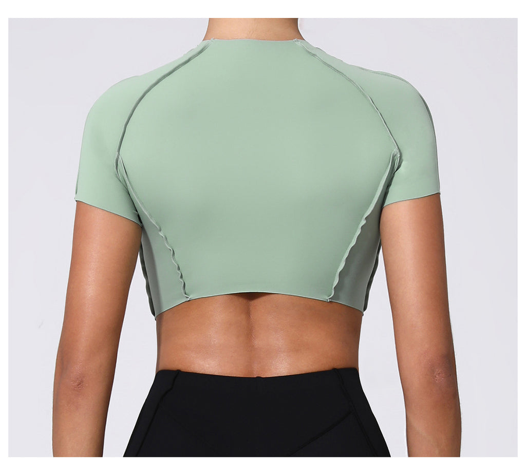 Bare-Feel Sculpted Yoga Tee｜No-Bra Tight Quick-Dry Fitness Top for Running & Training