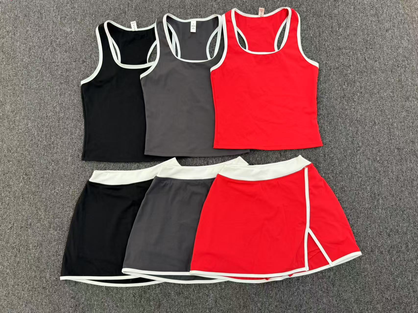 New Tennis Skirt Set | Color Block Tank Top Yoga & Fitness Two-Piece Outfit