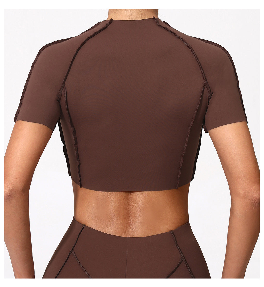 3D Seam Sculpting Yoga Tee｜Slim-Fit No-Bra High-Stretch Lightweight Fitness Top
