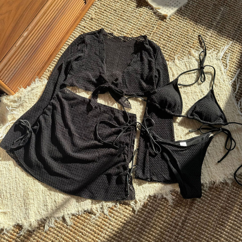 2026 Solid Color Sexy Bikini Set Four Piece Beach Vacation Split Swimsuit INS Style
