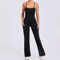 Adjustable Strap Flared Yoga Jumpsuit Cutout Lifting Fitness Bodysuit