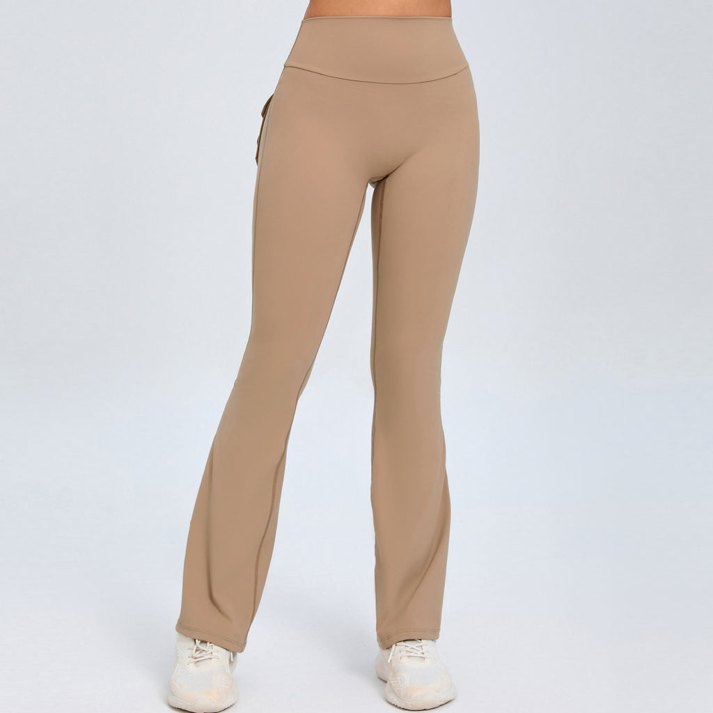 Buttoned Peach-Lift Yoga Flare Pants | High-Waist Quick-Dry Fitness Bell Bottoms for Women