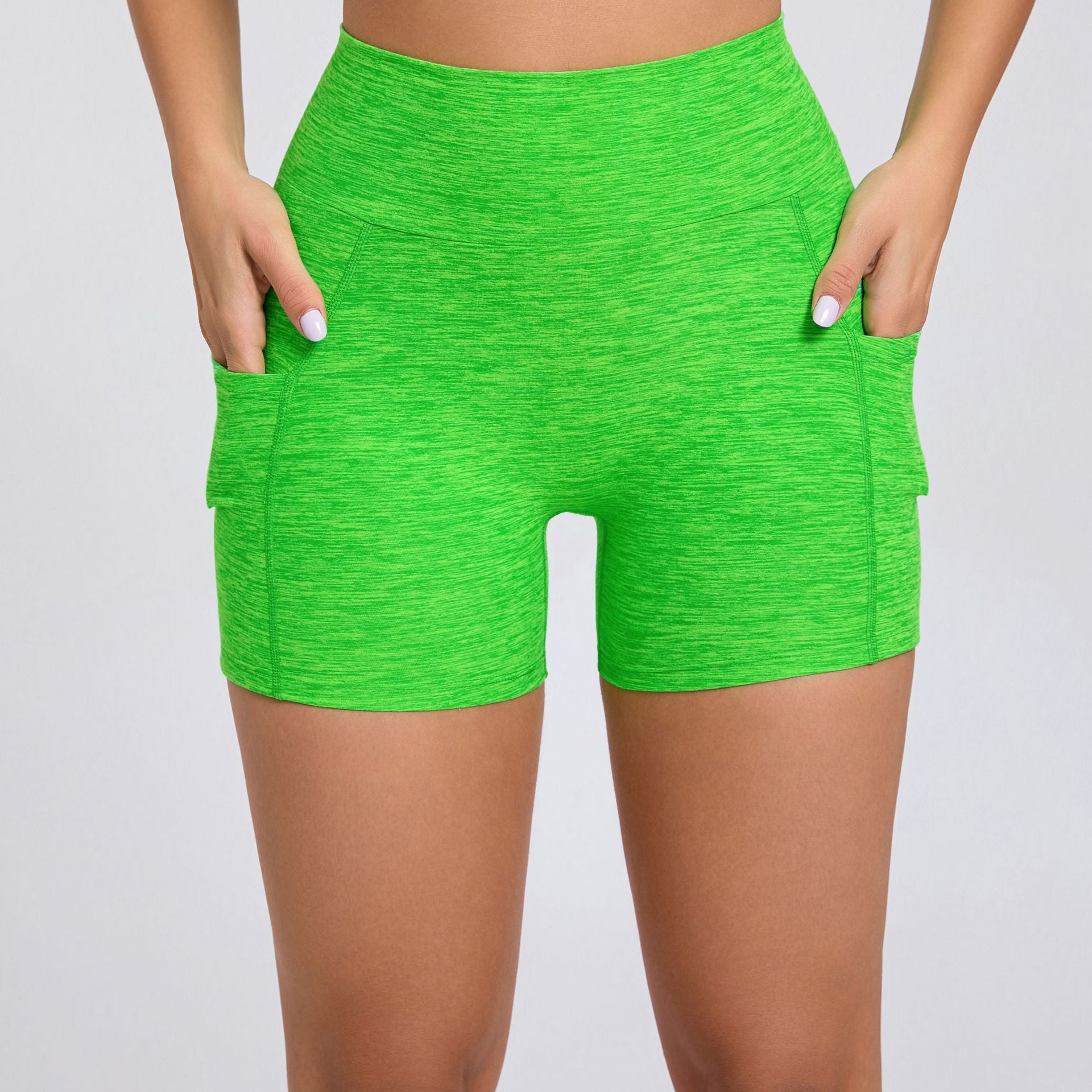 Scrunch Butt High-Waist Yoga Shorts Stretch Side Pocket Running Fitness Shorts