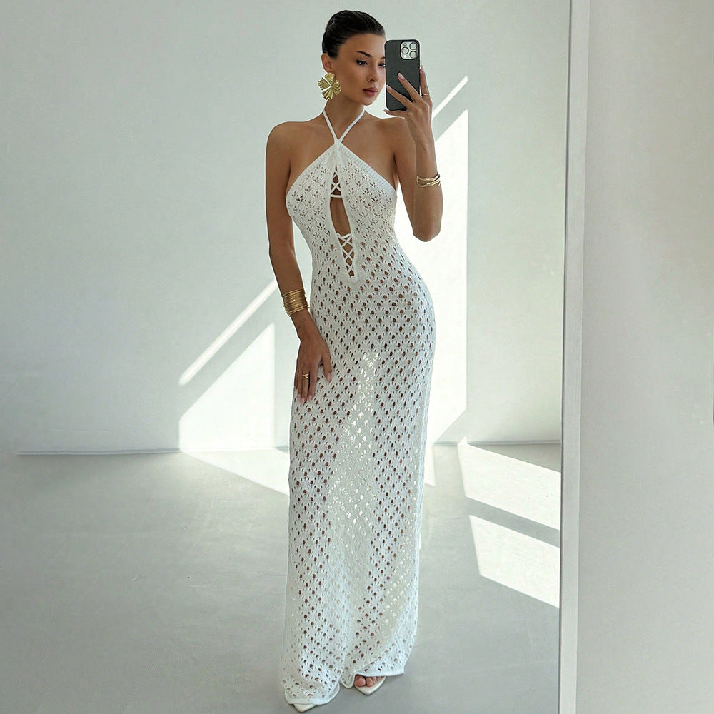 2026 Summer Sexy Hollow Out Knitted Solid Beach Dress Bikini Swimsuit Cover Up