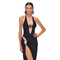 2026 Solid Color One-Piece Swimsuit | EU & US Sexy Deep V Backless Skirt Two-Piece Set
