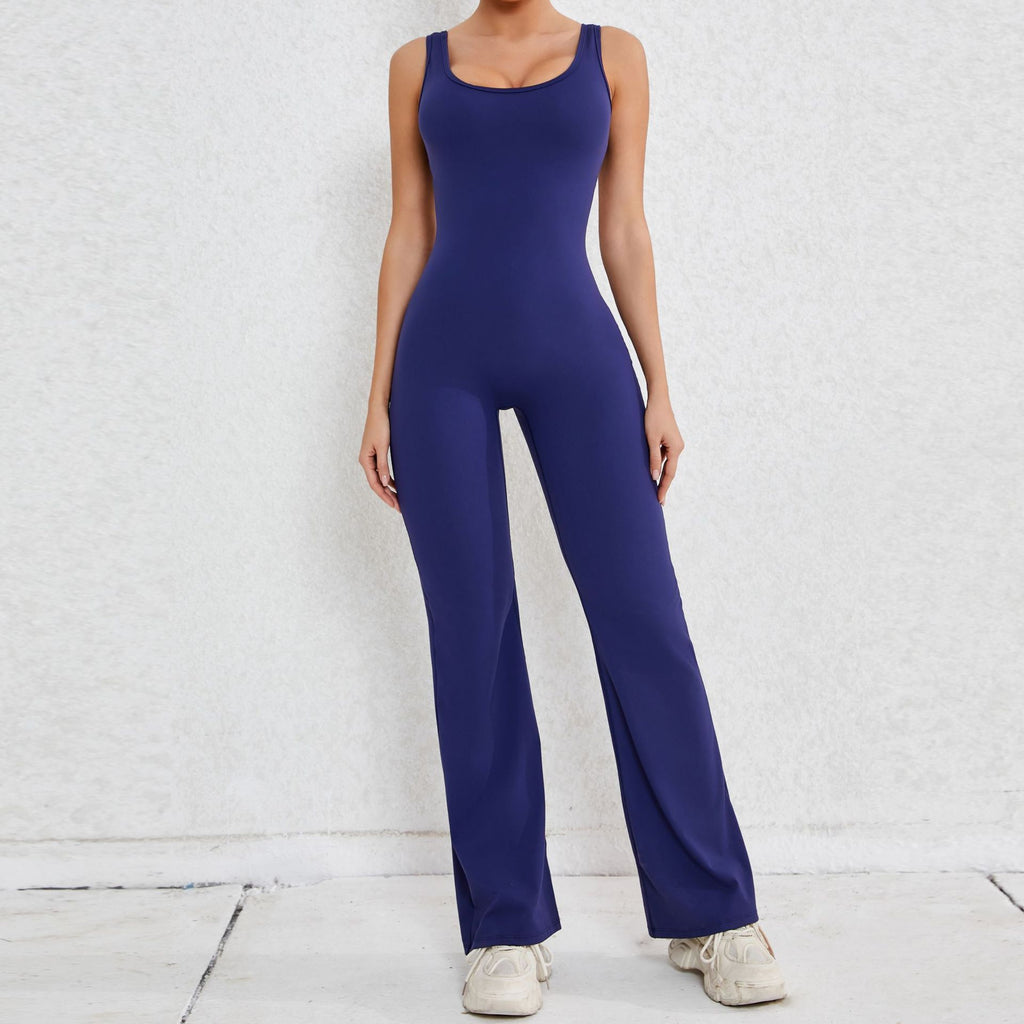 Cutout Backless Scrunch Butt Yoga Jumpsuit Slight Flare Fitness Bodysuit