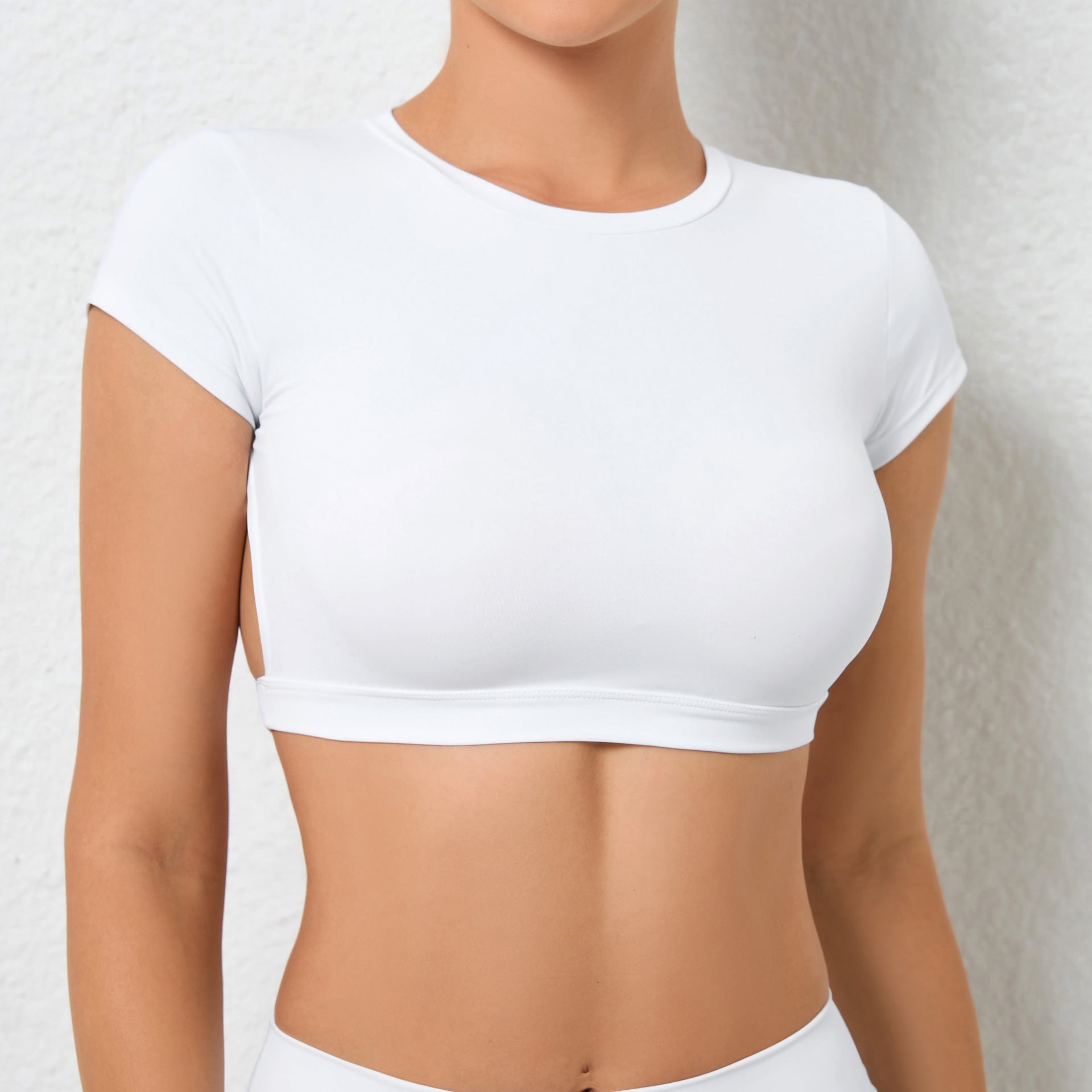 New Bare-Feel Backless Yoga Top｜Quick-Dry Tight Fit Active T-Shirt with Built-In Bra for Running & Gym