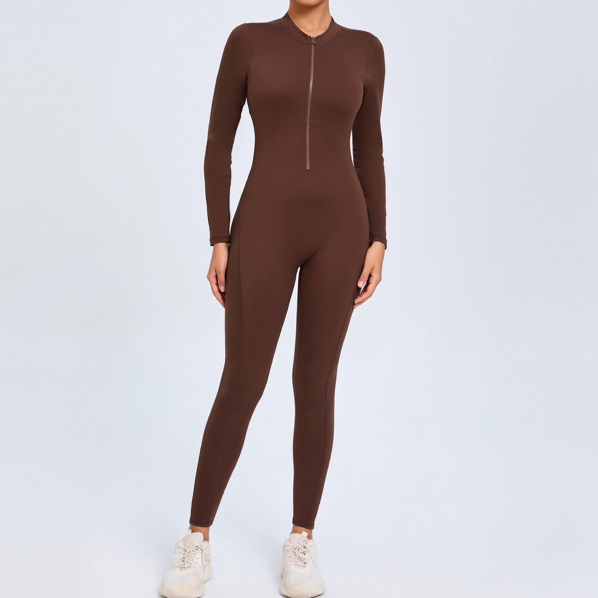 New Zipper Long Sleeve Bare-Feel Yoga Jumpsuit Tight Gym Activewear
