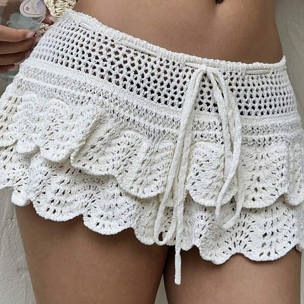 2026 Summer Sexy Hollow Out Knitted Beach Cover Up Bikini Swimsuit Midi Skirt For Women