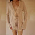 2026 Summer Sexy Solid Color Knitted Beach Dress Swimsuit Cover Up Sunscreen Set