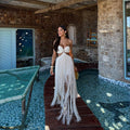 2026 Bandeau Tie Waist Tassel Beach Skirt Set | Long Fringe Cover-Up Outfit