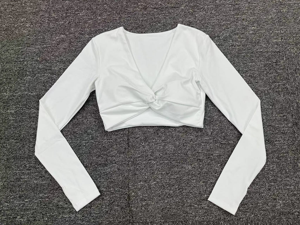 Cropped Long Sleeve Yoga Top with Thumb Holes | Sculpting Stretchy Running Activewear