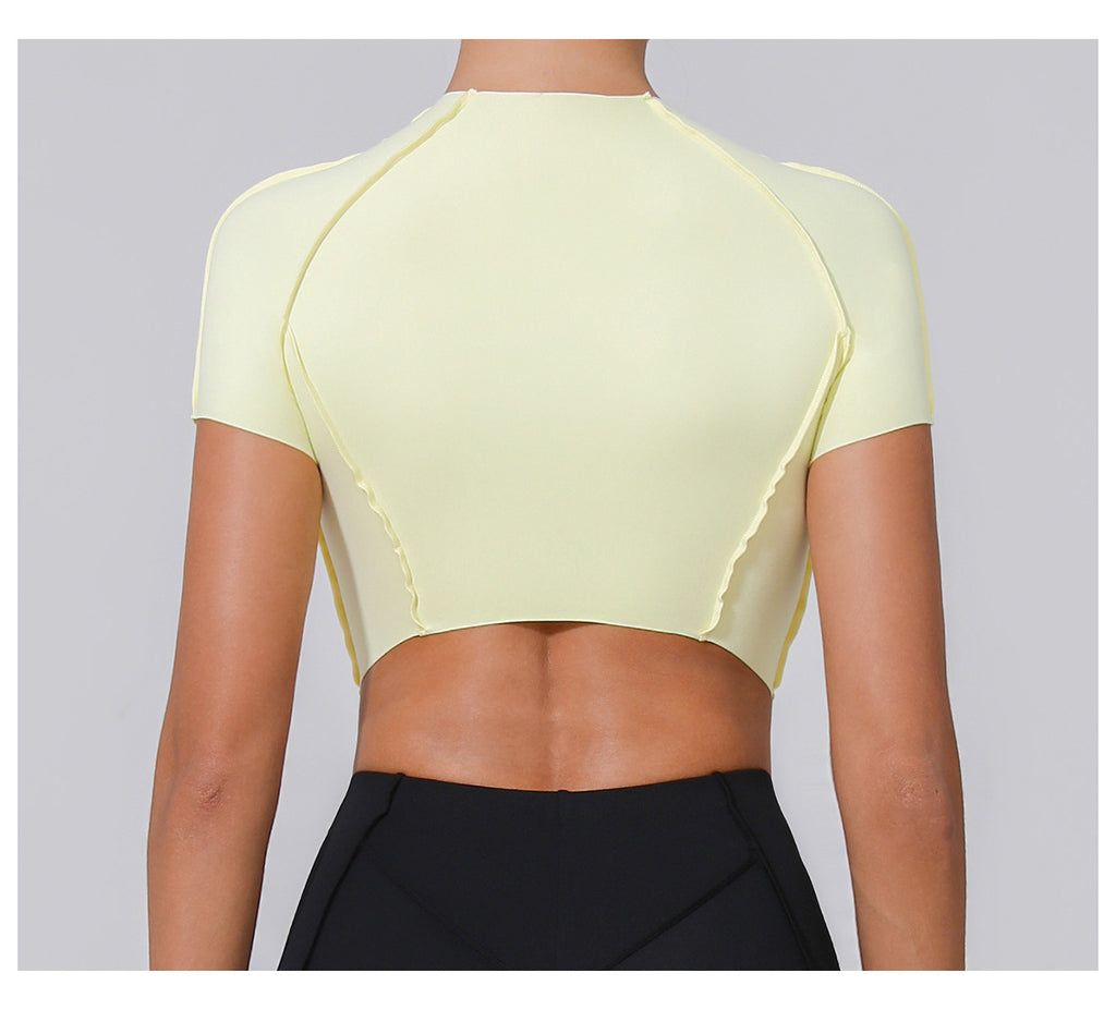Bare-Feel Sculpted Yoga Tee｜No-Bra Tight Quick-Dry Fitness Top for Running & Training