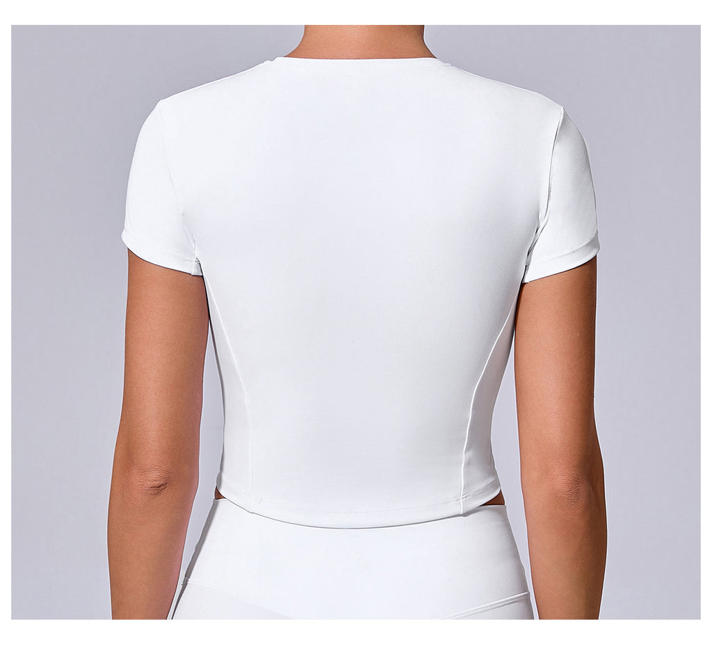Western-Style Tight Fit Yoga Tee｜Quick-Dry Short Active Top for Running & Outdoor Workouts