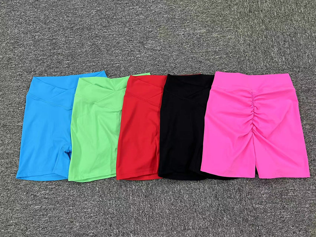 Custom Cross Waist Cooling Breathable Scrunch Butt Yoga Shorts Stretch Fitness