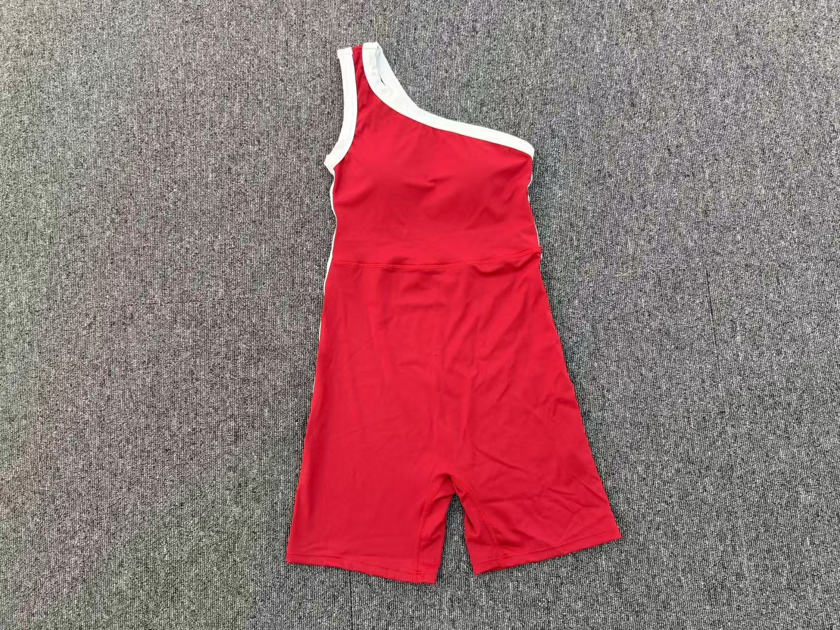 Color Block One-Shoulder Yoga Jumpsuit Scrunch Butt Gym Bodysuit